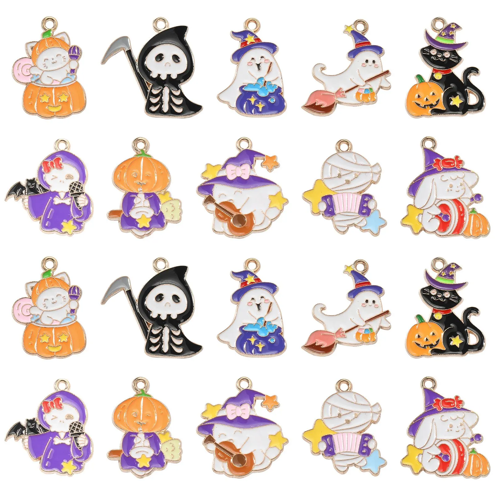 

40Pcs 10 Styles Enamel Halloween Charms Ghost Witch Cat Mummy Charms Trick or Treat Charms for Jewelry Making Accessories