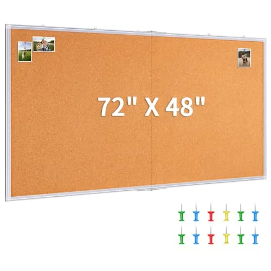 

Большая пробковая доска 72 x 48 дюймов (6'x4') для стен, с алюминиевой рамой, складная, настенная, для школы