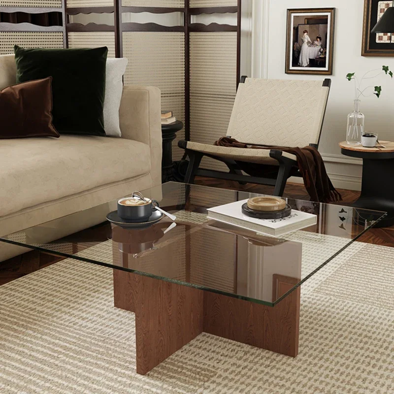 Solid Wood Glass Coffee Tables Minimalist Design Vintage Modern Creative Side Tables Living Room Mesa Auxiliar Salon Furniture