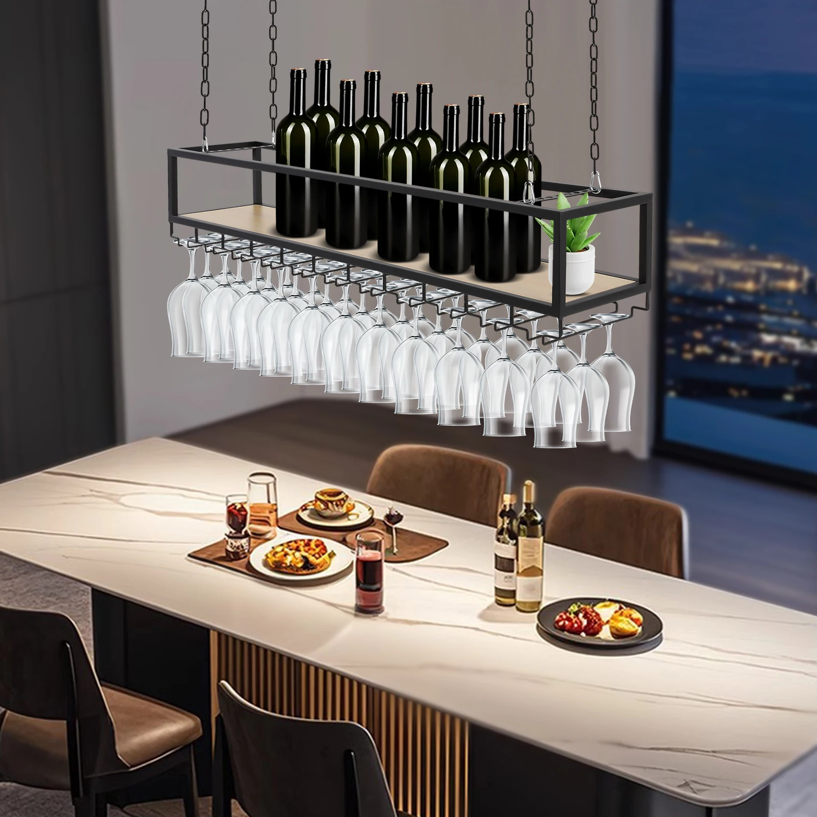 NUEVO Soporte para Copas de Vino Colgante de Techo, 110 x 25 cm, Estante Ajustable de Estilo Industrial Vintage para el Hogar, Cocina, Hotel, Bodegas