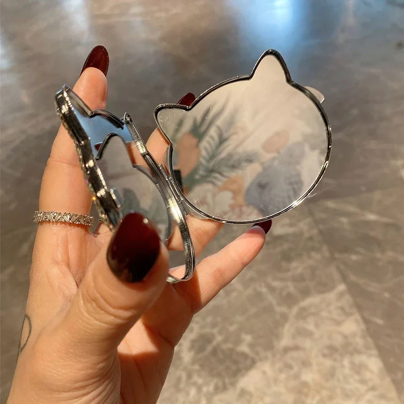 1 PCS Cute Cat Foldable Pocket Mirror With Rhinestones Double Side Mini Diamond Painting Mirror For Home Travel Outdoor Use