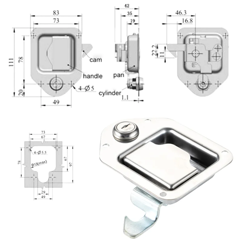 

New-Design Truck Tool Box Latch Replacement Stainless Steel Toolbox Paddle Lock