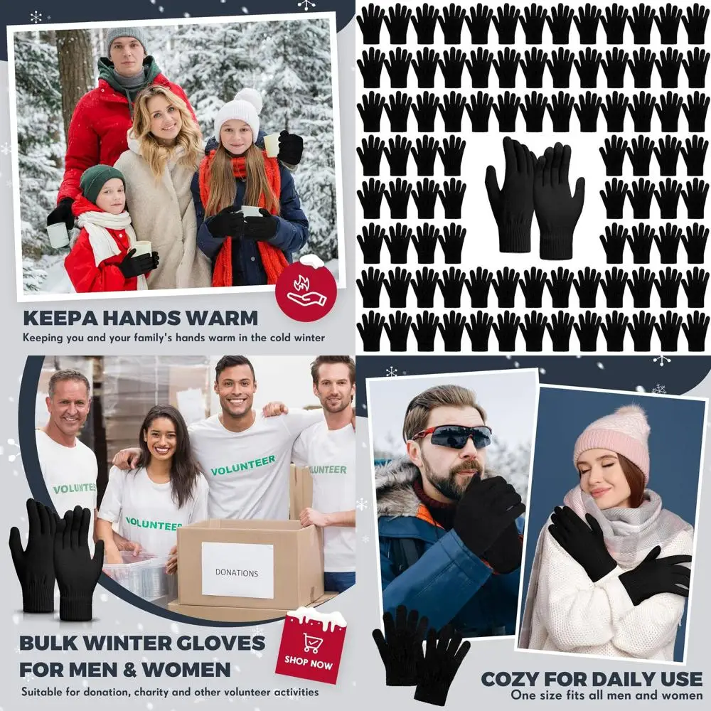 

96 Pair Winter Magic Gloves Bulk Stretchy Warm Gloves Full Fingers Knit Thick Thermal Gloves for Men Women Cozy Warm Gift