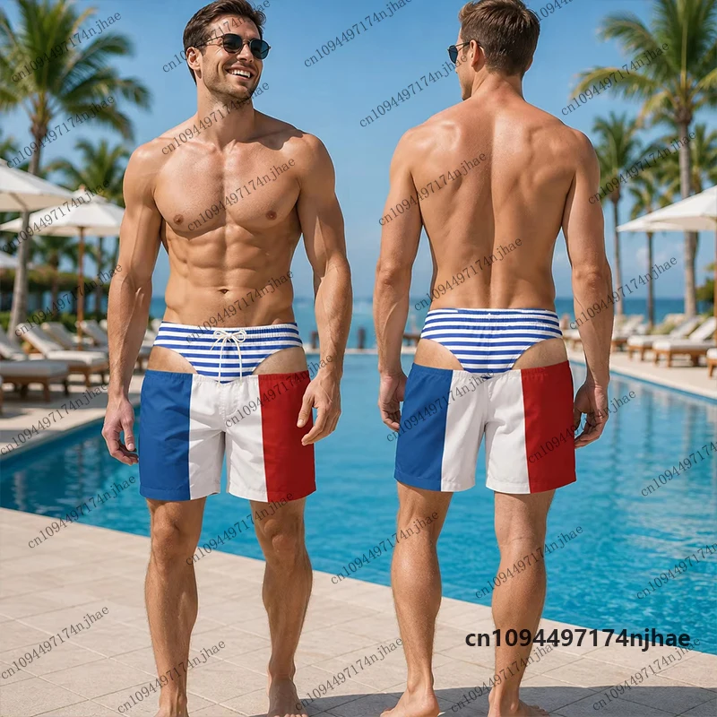2026 Funny Trunks Butt Prank Pattern Spain Flag 3D Print Swim Trunks For Men Women Summer Quick Dry Hawaii Surfing Beach Shorts