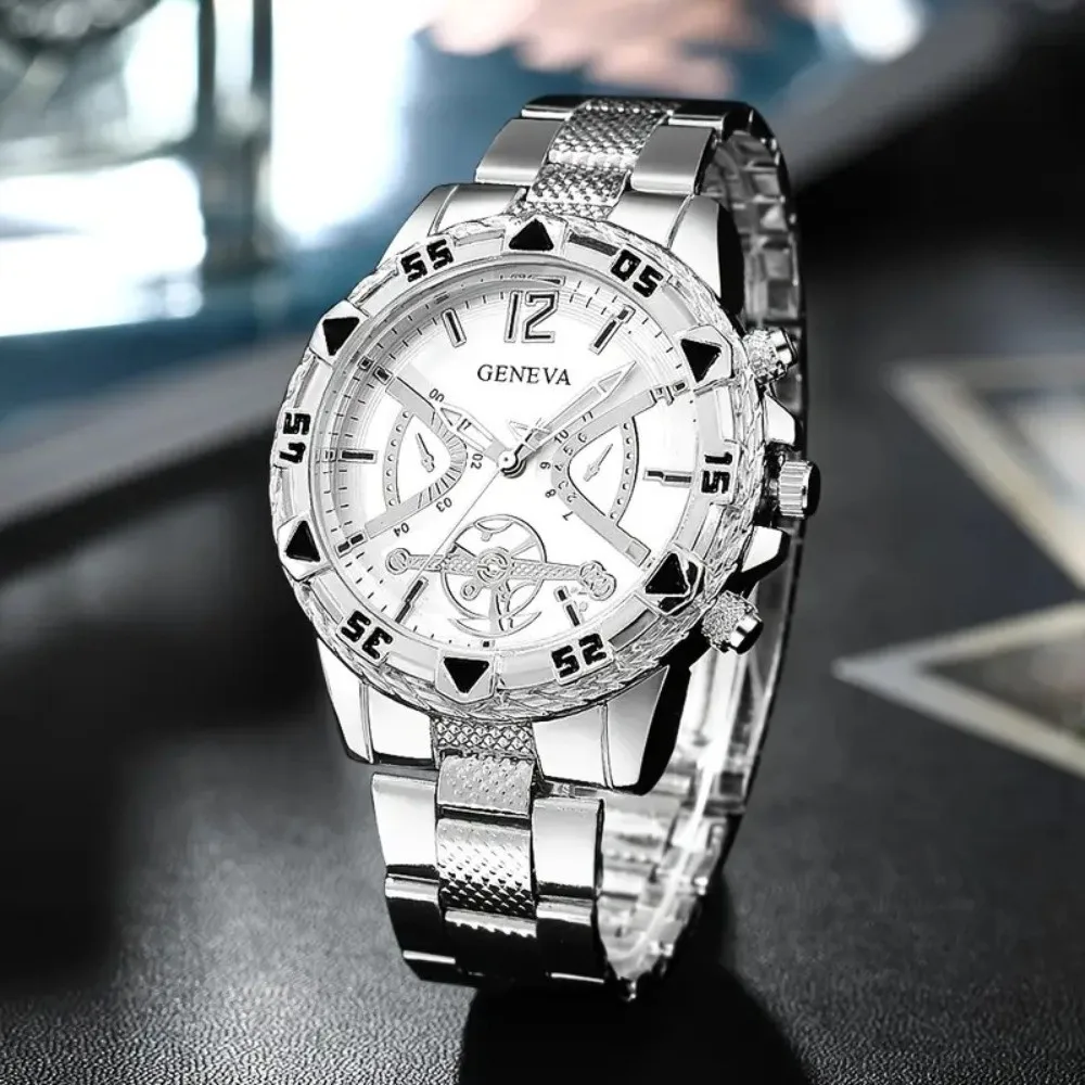 High Quality Stainless Steel Watchband Men Wristwatch Luxury Casual Quartz Watch Large Dial Business Watch