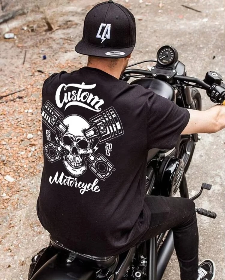 Винтажная мужская футболка с американским локомотивом, футболка с короткими рукавами и принтом цвета хаки, рок-череп, американский ретро-мотоцикл Harleys