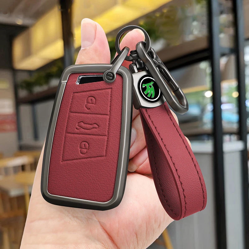 High Quality Fashion Alloy Car Remote Key Case Cover Leather Shell Fob Holder for Skoda Superb A7 Kodiaq Keyless Accessories