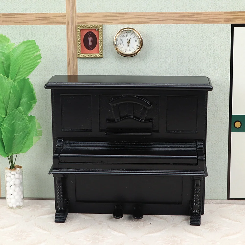 Casa de muñecas en miniatura de madera negra, Piano clásico de simulación, accesorios de juguete para Ob11, escala 1/12