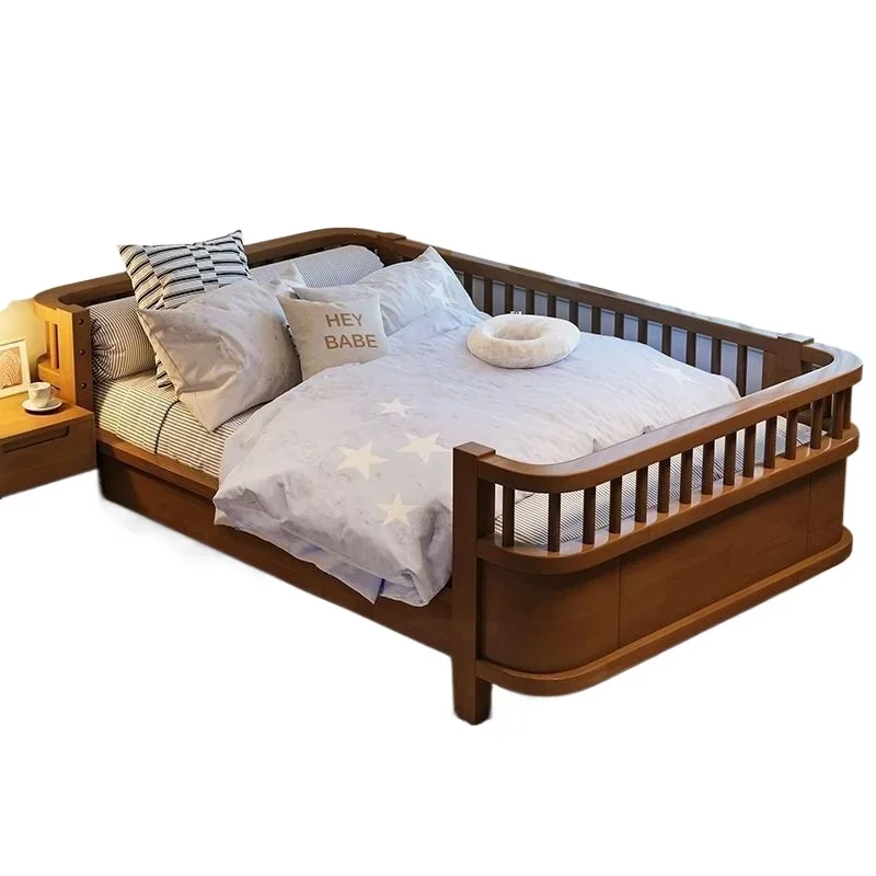 Solid wood bed single bed small bed three-sided fence with guardrail splicing large  widening
