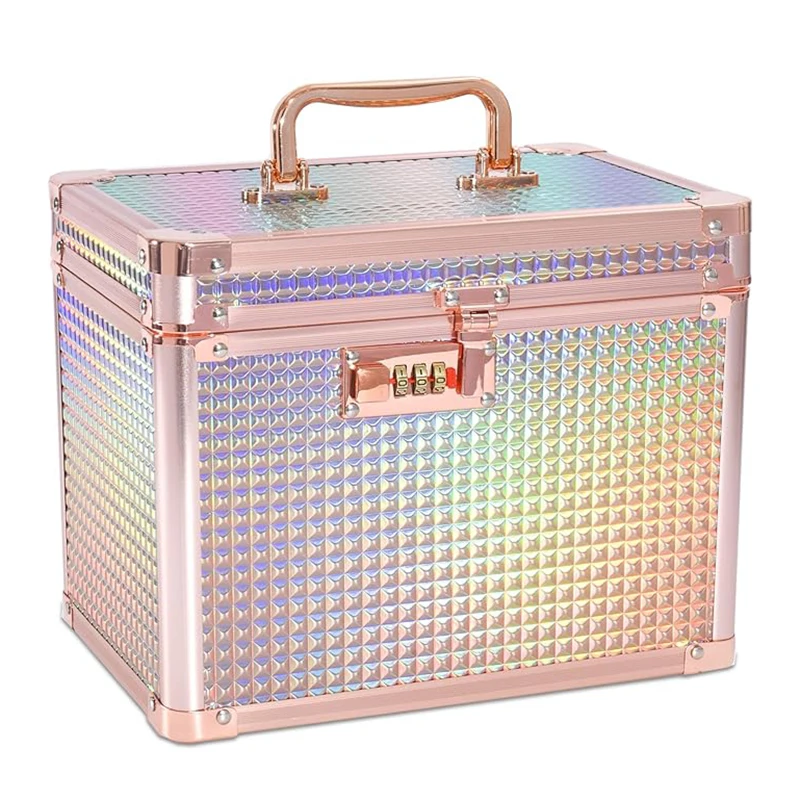 

Portable Cosmetic Case Aluminum Alloy Organizer Jewelry Medicine Game Card Collection Box Pedicure Tool Box 10x7.25x7.75"