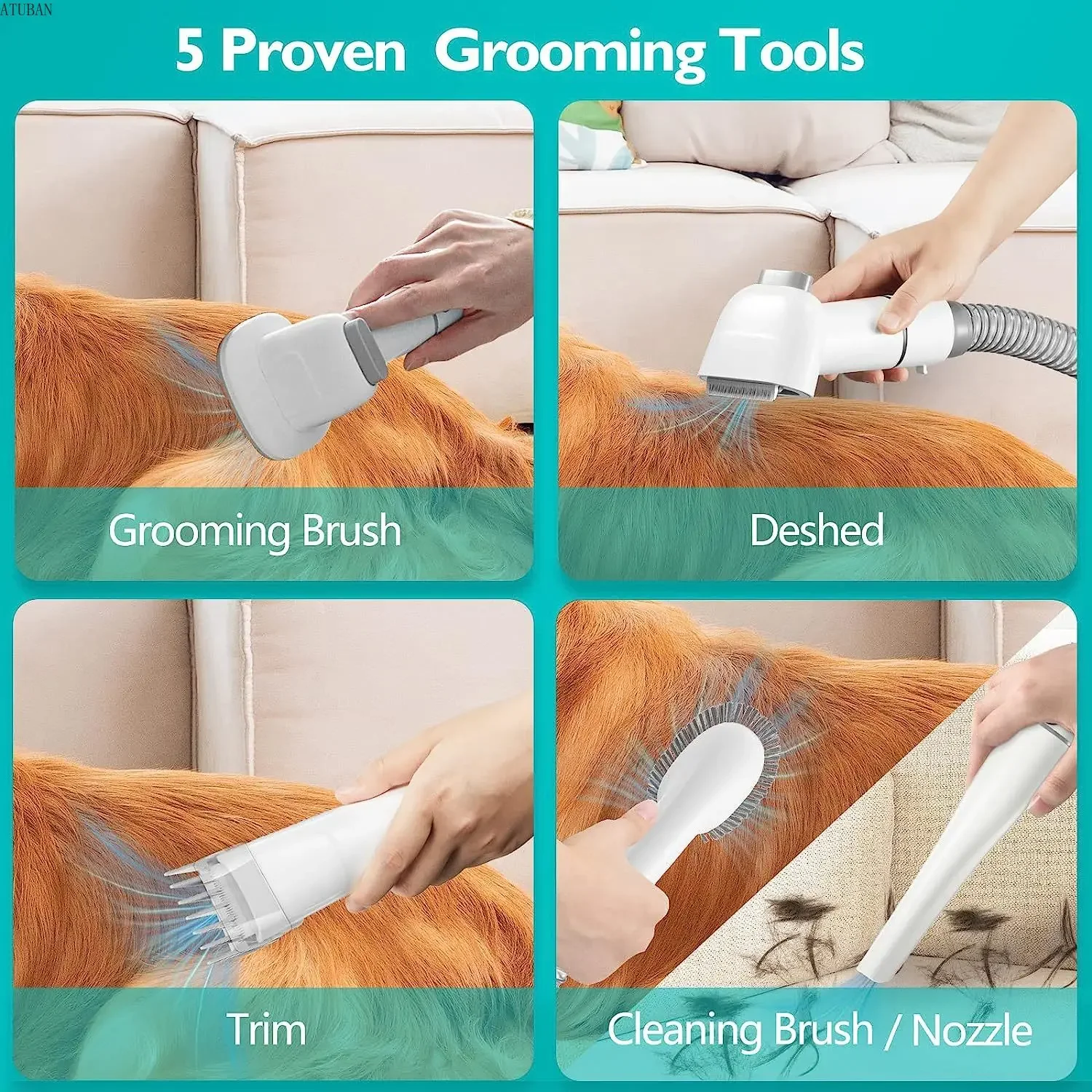 Pet Grooming Kit Vacuum Dog Grooming Clippers Pet Hair Remover with Powerful 2.3L Large Suction & Low Noise Pet Hair Clipper Kit