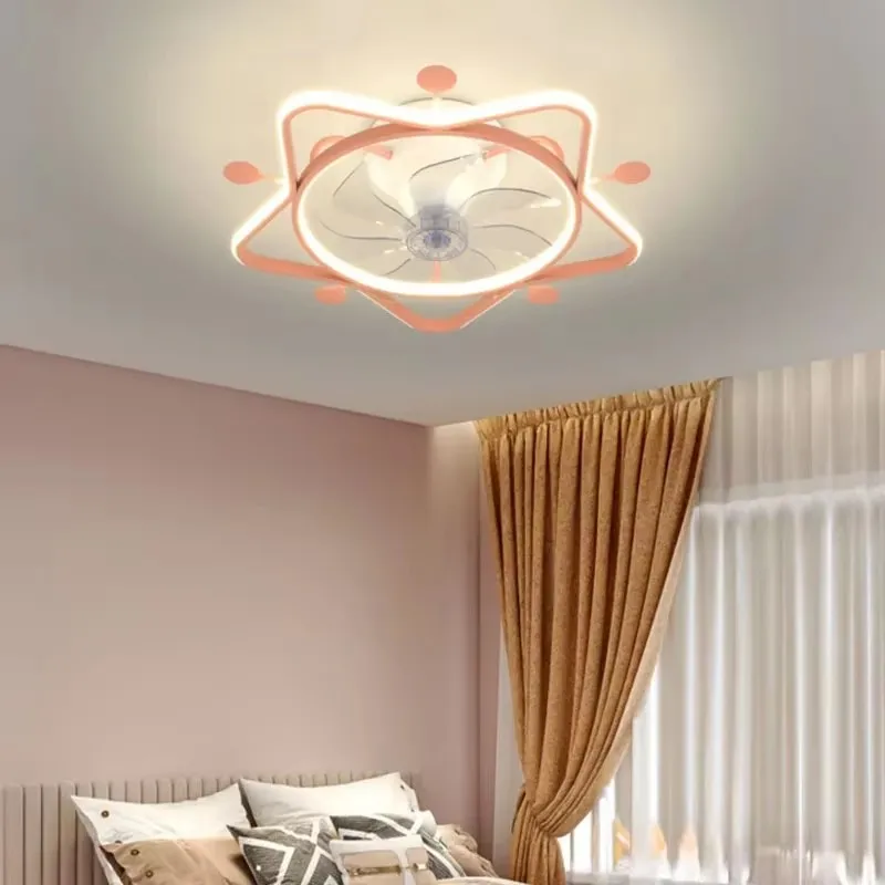 Master Bedroom LED Ceiling Fans Light Children Room Fan Lamp Degrees Shaking Head 6 Gear Frequency Conversion Copper with Light