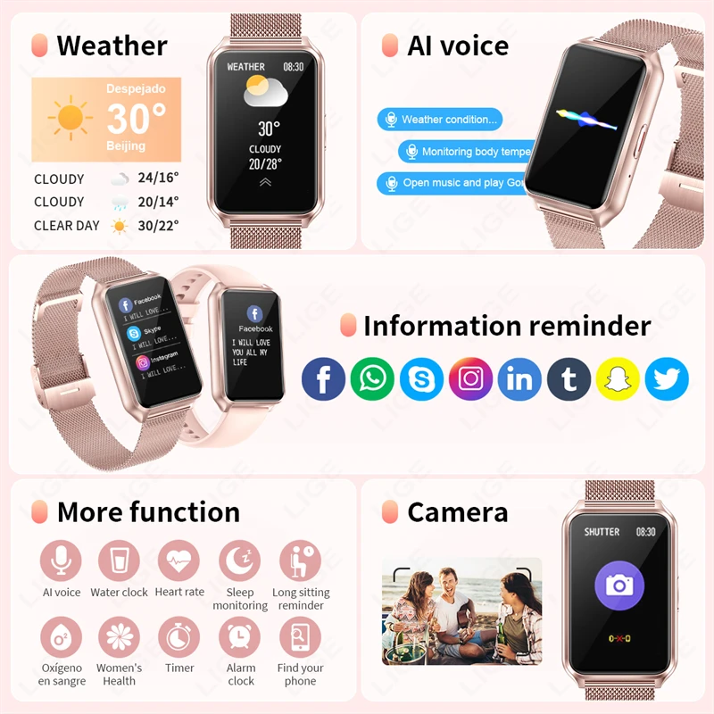 New Women Bluetooth Call Smart Watch Heart Rate Blood Pressure Monitoring Smartwatches Waterproof Men Smartwatch For Android iOS