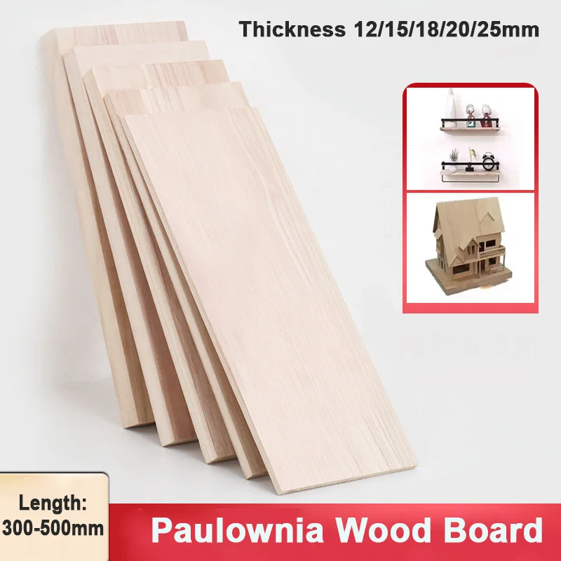 1 Pieza de Madera de Paulownia Gruesa de 12/15/18/20/25 mm, Lámina de Madera Sólida para Manualidades, Modelismo y Accesorios, Longitud 300-500 mm