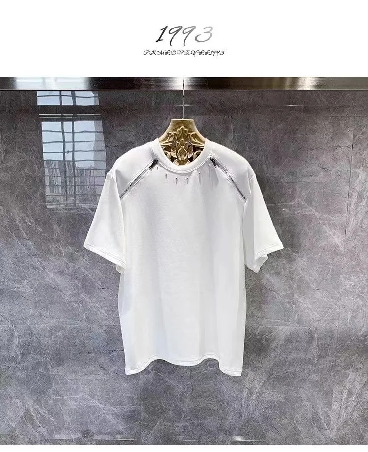 2025 New Design High-End Zipper Short Sleeve T-Shirt for Men Korean Style Trendy Ins Handsome Youth Casual Round Neck Top
