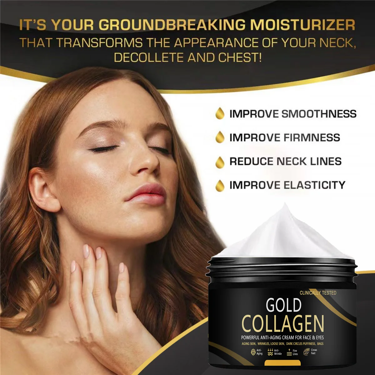 GOLD COLLAGEN POWERFUL ANTI-AGING CREAM FOR FACE & EYES AGING SKIN, WRINKLES, LOOSE SKIN, DARK CIRCLES PUFFINESS, BAGS