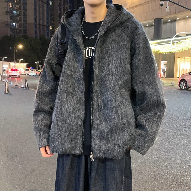 

Осенняя шерстяная куртка с капюшоном, мужская повседневная куртка, стиль для пары, модная брендовая свободная универсальная шерстяная куртка, термогорные куртки