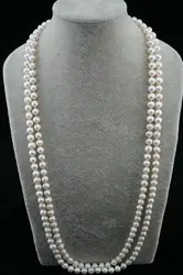 2 row Beautiful AAAA+ 7-8mm natural akoya White pearl necklace 18in Exquisite jewelry and beautiful