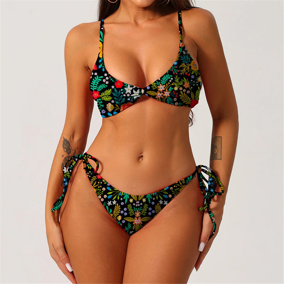 S - XL, 19 Farben, Bikini mit hohem Beinausschnitt und Blumenmuster, Damen-Badeanzug, zweiteiliges Bikini-Set, Badebekleidung, Badeanzug, Modell V6184F. – Detail 11