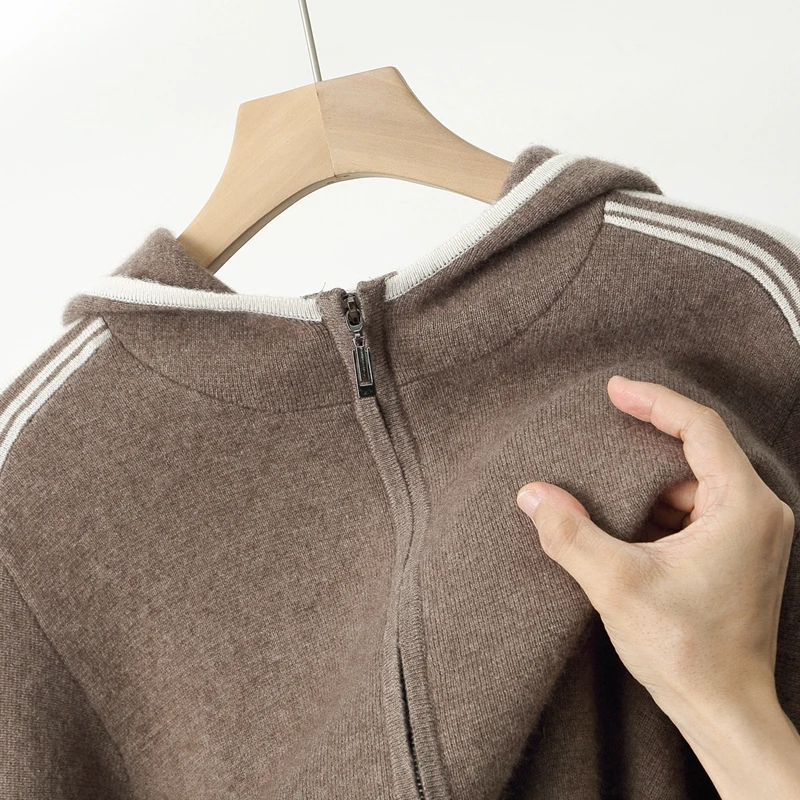 Winter 100% Pure Wool Cardigan Men's Hooded Sweater Loose Casual Plus Size Knitted Coat Cashmere Sweater