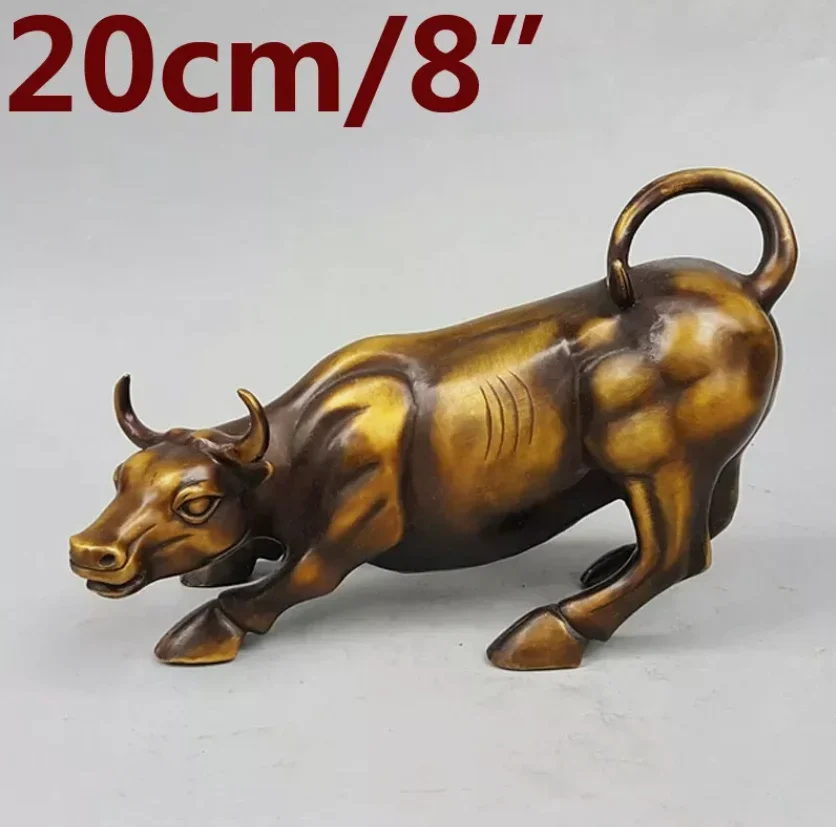 20cm collectable Big Wall Street Bronze Fierce Bull Stock Cattle Cattle Statues