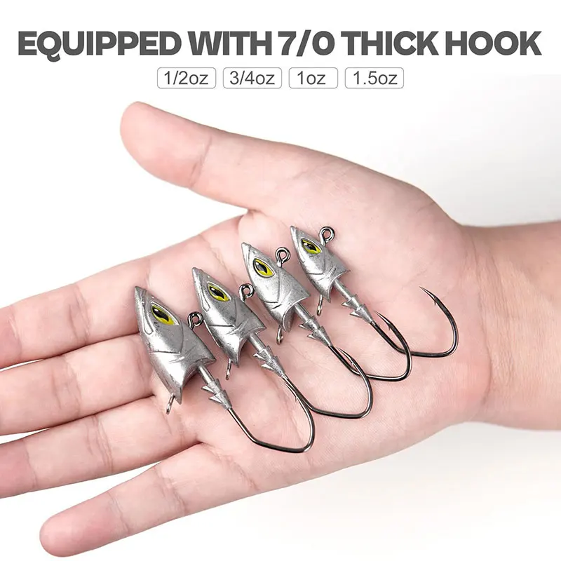 5 teile/schachtel 14g 21g 28g 42g Angeln jigging kopf haken, Dreieck kopf mit 3D augen, große meer angeln rigging haken – Detail 2
