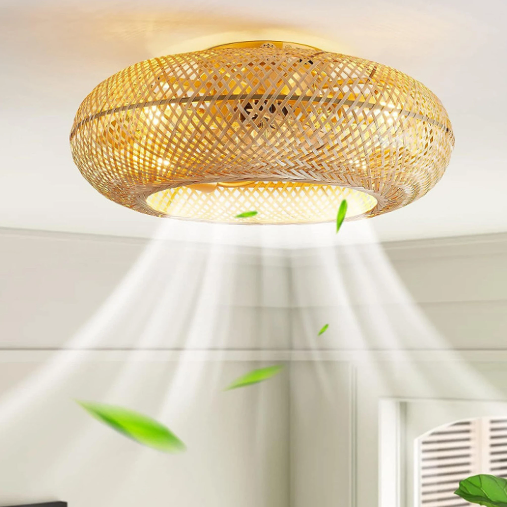 Bamboo Ceiling Fan with Light Remote Control Bohemian Flush 