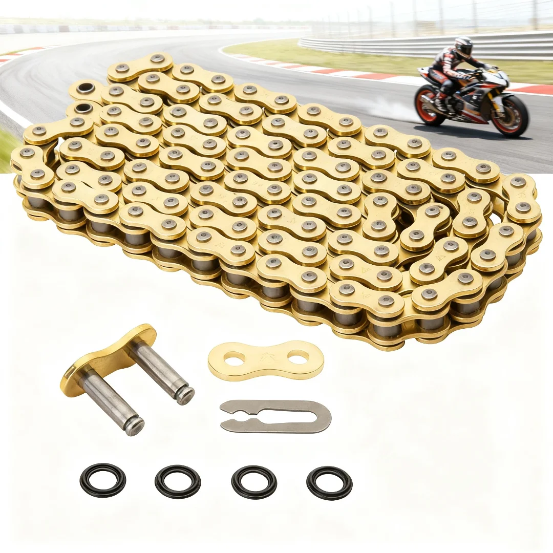

520 O-Ring Motorcycle Chain 120 Links Gold Silent Drive Chain - Heavy Duty For Dirt Bike Street Bike Off-Road Modified Parts