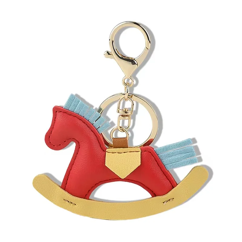 Women Leather Charms Bag Pendant KeyChain Cartoon Pony Rocking Horses Keyring Cute bag ornament Accessories Decoration Gift