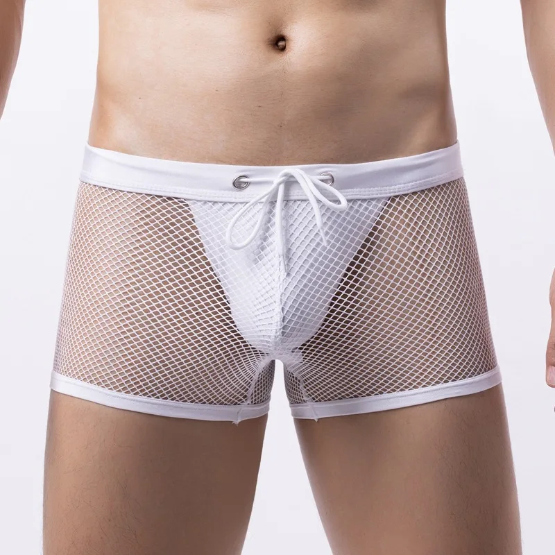 Men's Boxer Briefs Large Mesh Breathable Underwear Low-waist Hollowing To Lift The Buttocks Double Thong New Fashion Underpants