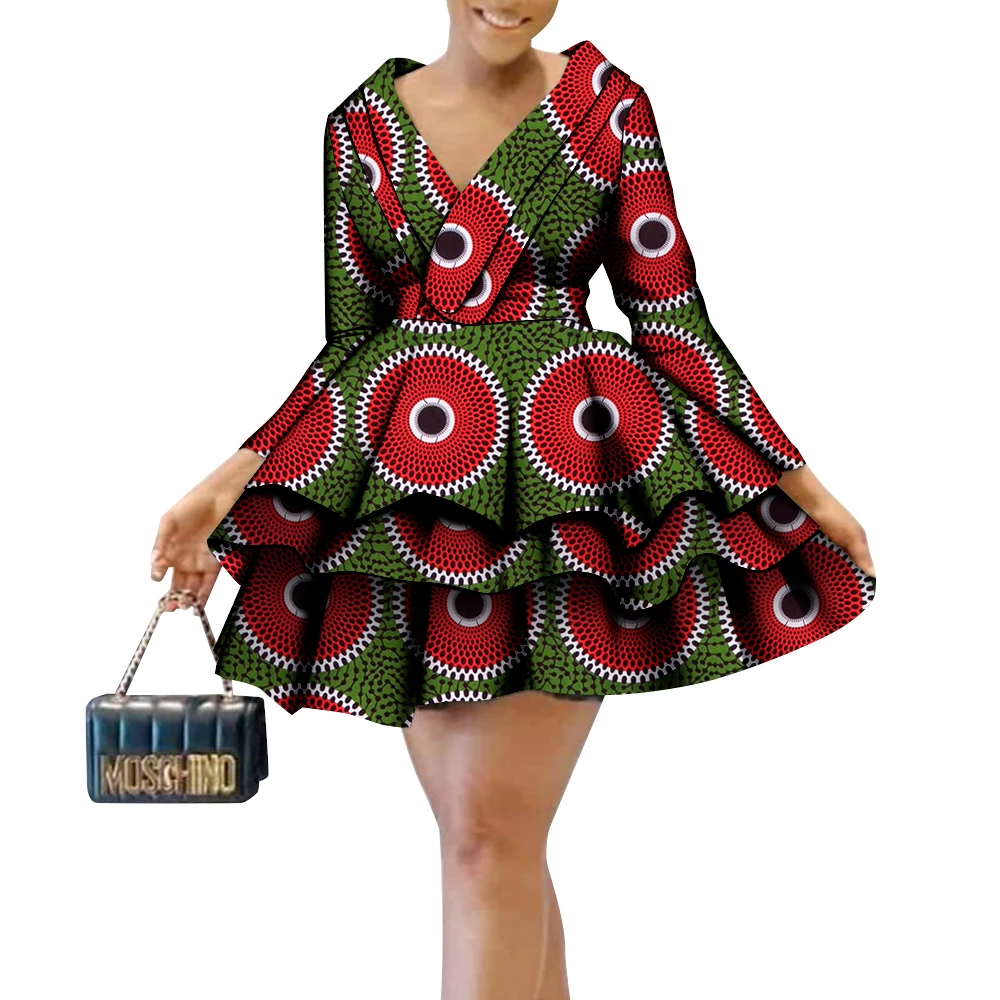 African Dresses for Women Floral Print Multi-layer Dresses Casual Girls Dress Dashiki Outfit Fashion African Clothes Wy9314