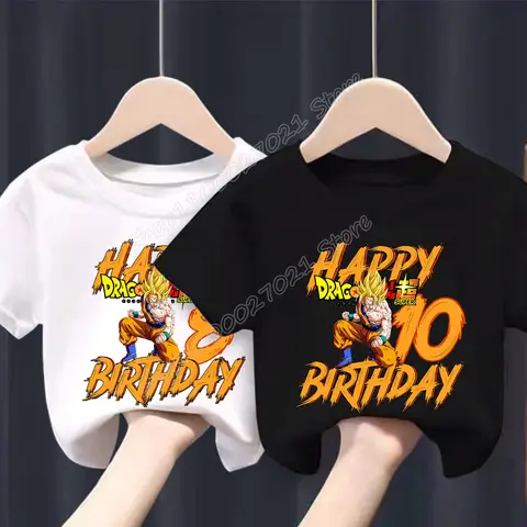 드래곤 볼 Goku 새로운 티셔츠 어린이 생일 그림 티 블랙 화이트 탑 패션 애니메이션 반팔 느슨한 의류 키즈 선물