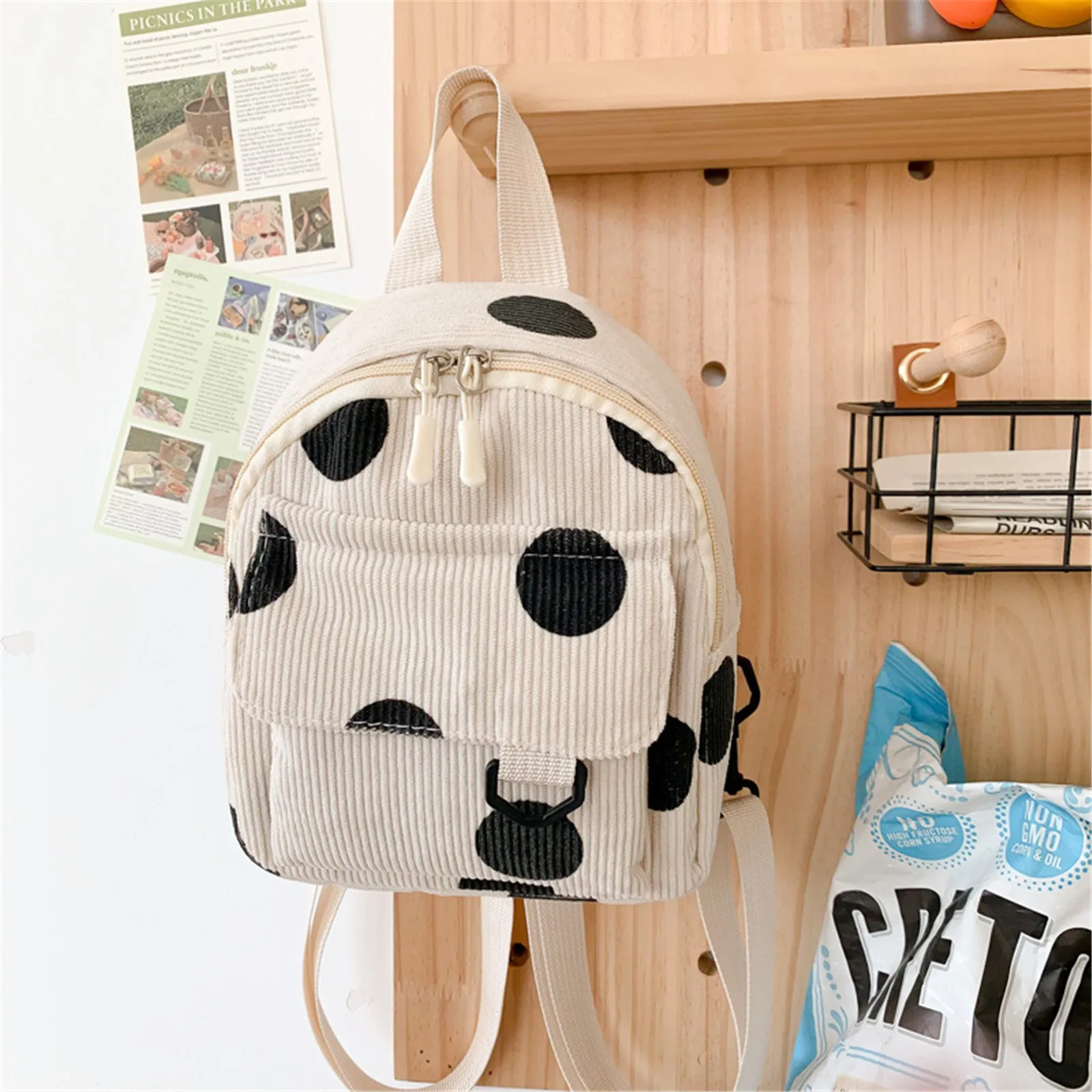 Mini Backpack Striped Velvet Outgoing Backpack Versatile Commuting Small Book Bag Casual Backpack Travel Bag