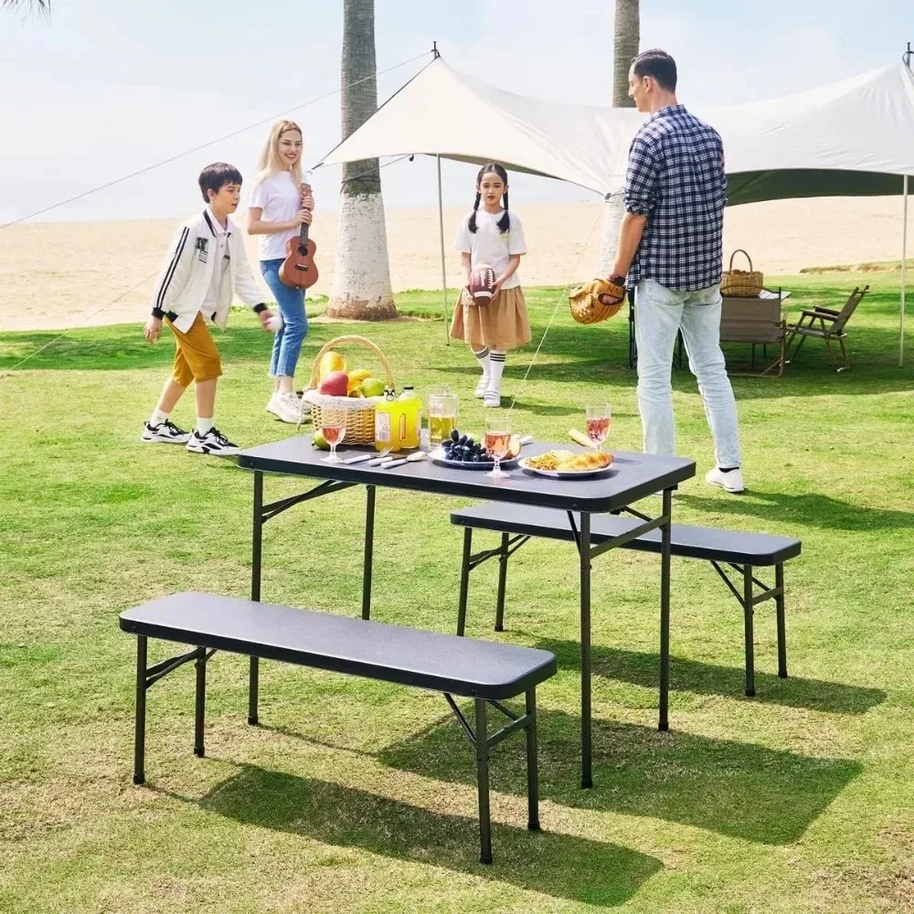 Folding Picnic Table with Benches, Foldable Camping Picnic Tables for Outdoors, 3-Piece Portable Picnic Table with Seats