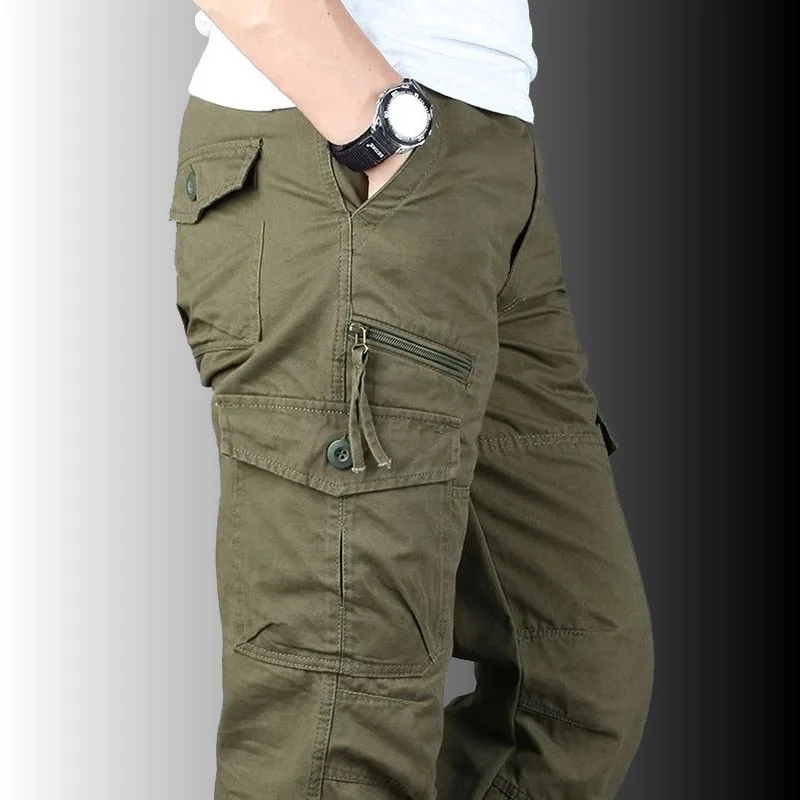 

Men's Overalls Military Cargo Pants Cotton Casual Multi Pocket Tactical Pants Pantalon Hombre Streetwear Straight Long Trousers