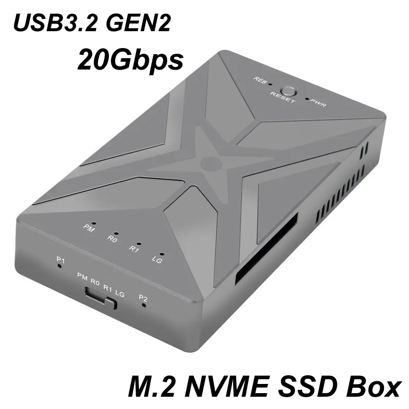 M.2 NVME SSD Type-C USB 3.2 RAID Hard Disk Box Gen 2 20Gbps Mobile Hard Drive Case Hard Drive Enclosure for Desktop Computer