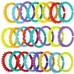 8pcs Baby Teether Rattles Toys Chew Toys for Newborn Rubber Rainbow Ring Teething Toy Crib Toys Bed Stroller Hanging Toy Gifts