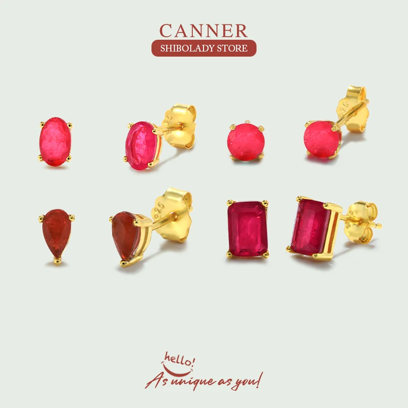 CANNER Water Drop Ruby 925 Sterling Silver  Earring For Women Stud Earrings Ear Piercing Fine Jewelry Accessories  Серьги 2022