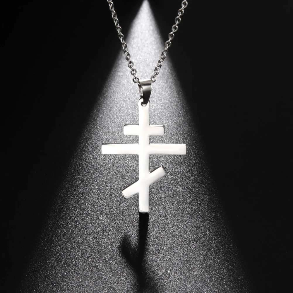 Amaxer Orthodox Church Cross Pendant Stainless Steel Necklaces for Women Men Russia Slavic Religious Choker Pray Jewelry Gift