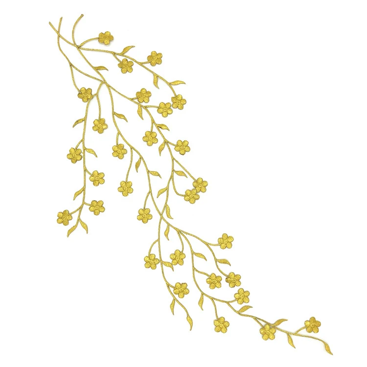 1 Stück Spitze Patch DIY Gold Silber Pflaumen blüte Stickerei Blumen applikation Stoff Aufkleber Kleidung Hochzeits dekoration ironisch – Detail 19