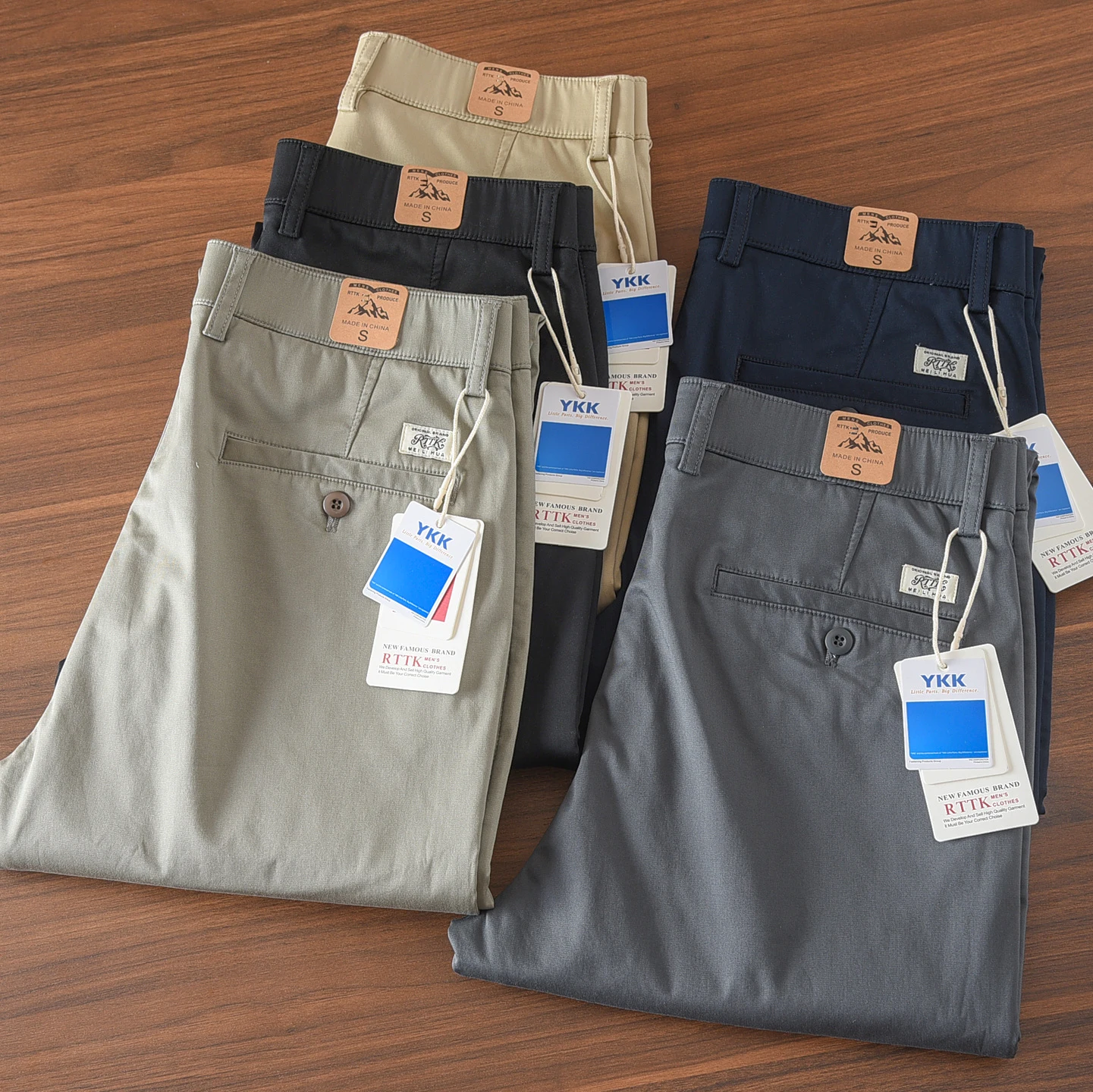 

Spring Autumn New American Retro Chino Casual Pants Men's Simple 97% Cotton Washed Micro Elastic Thick Slim Straight Trousers