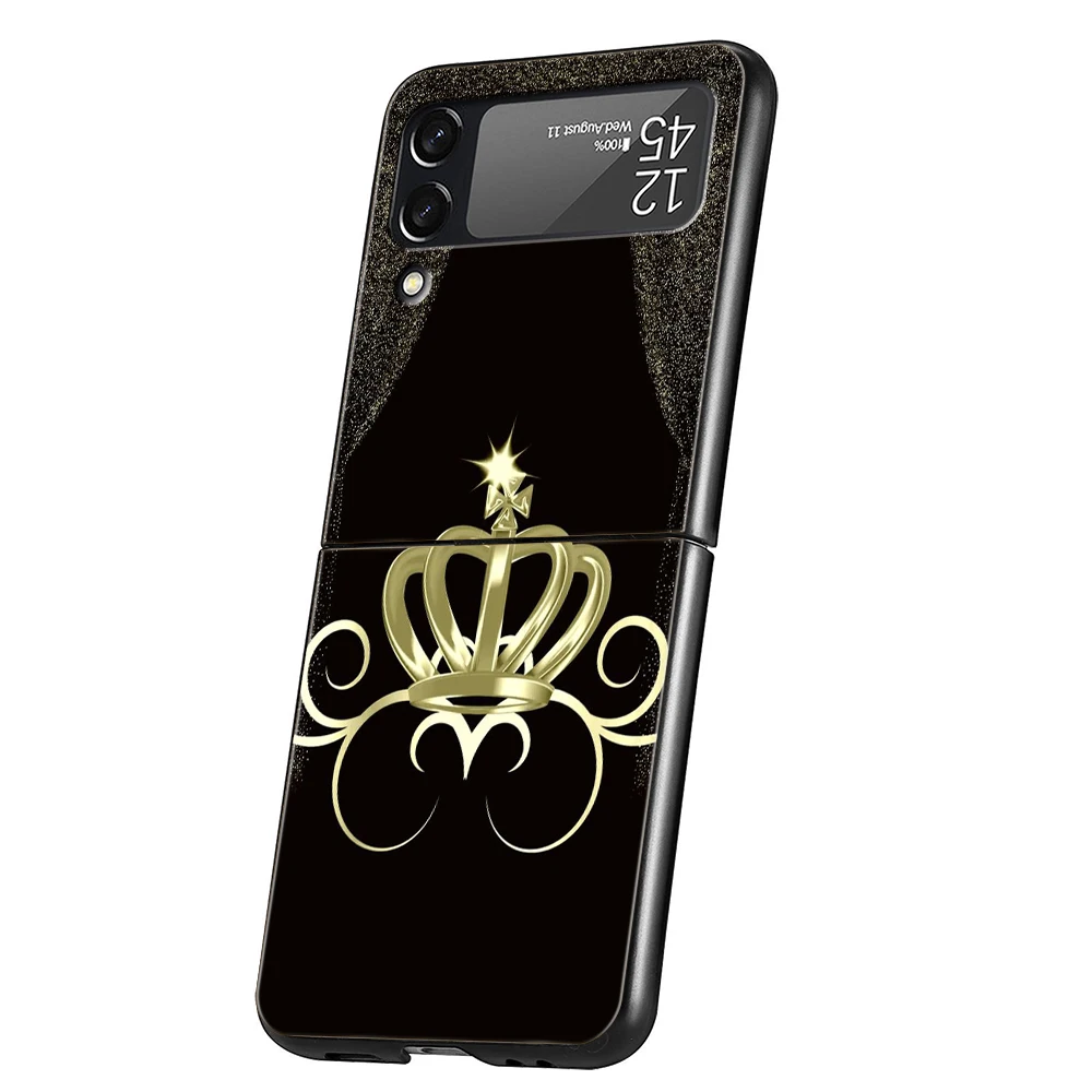 Diamond Crown Hard PC Phone Case For Samsung Galaxy Z Flip 4 5 Black Cover For Galaxy Z Flip 3 Foldable Shockproof Cases Capas