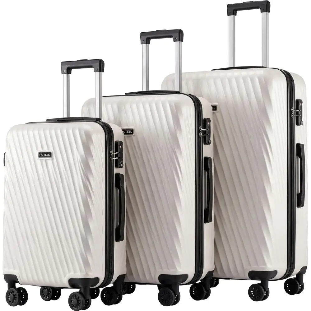 

3 Piece Spinner Luggage Set with TSA Lock - Lightweight Hard Shell Suitcases (20in/24in/28in, Beige)
