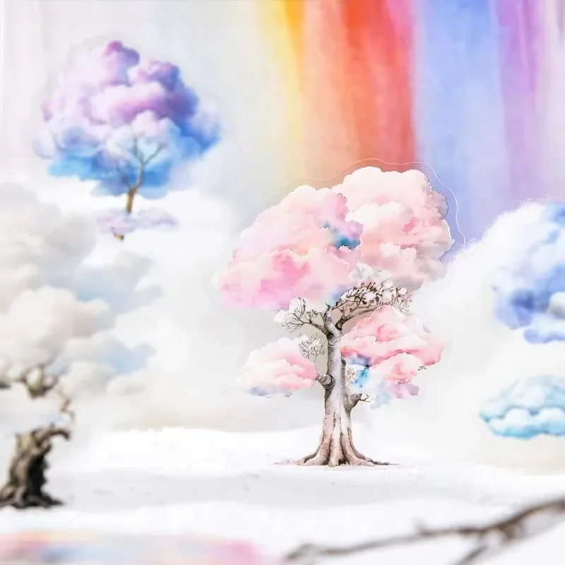 10Sheets Stickers Cloud Tree PET Cloud Tree Dream Shaped Pack pink Blue White Dream Writing Sticker Scrapbook cut 153*105mm