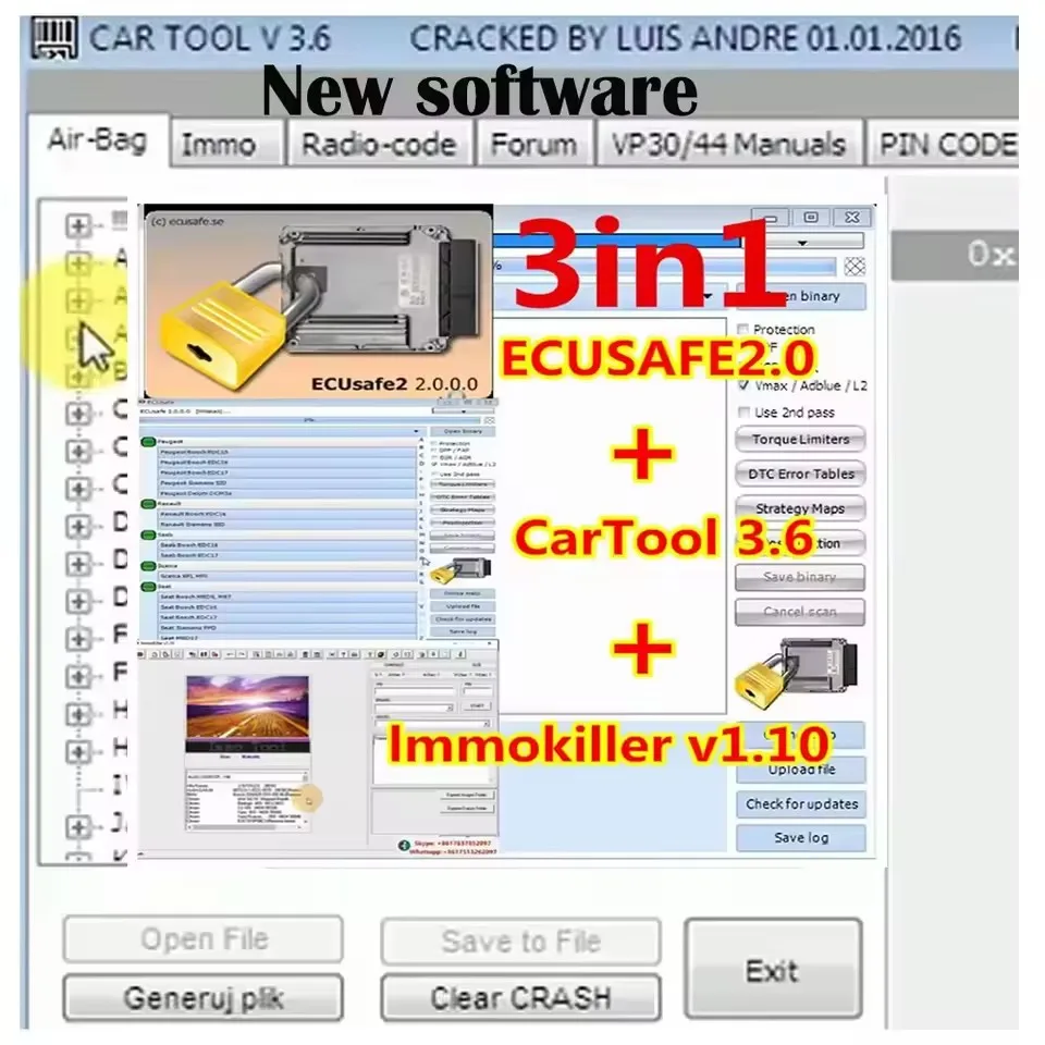 ECUSafe 2.0 + ImmoKiller v1.1 Software Immo Off Software v1.1 + Car Tool Chip Tool alldata Software 3.6 ECU ECM 2.0 installeren