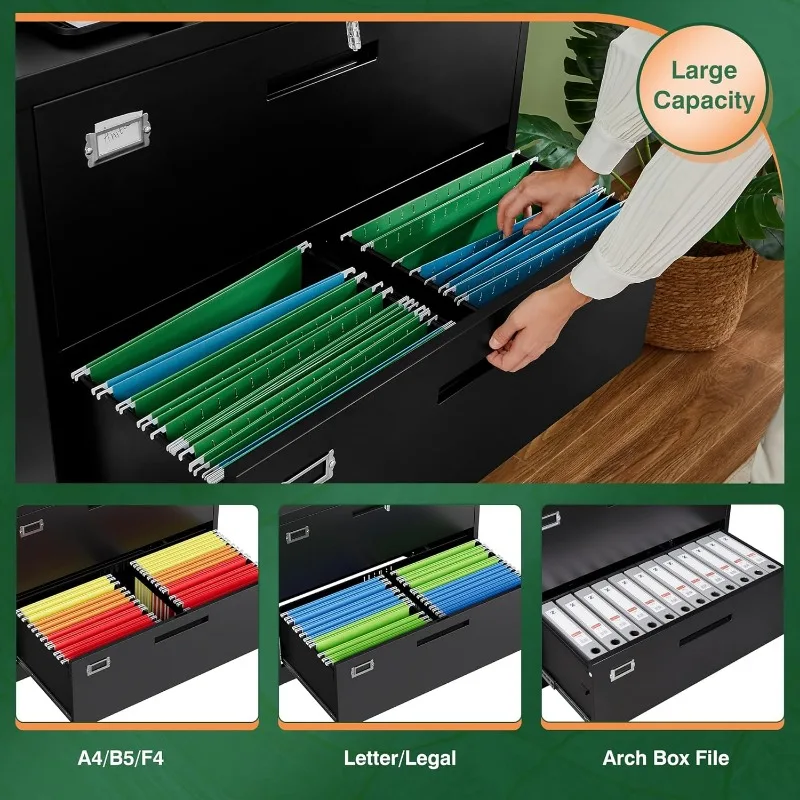 Letaya Metal Lateral File Cabinets with Lock,2 Drawer Steel Wide Filing Organization Storage Cabinets,Home Office Furniture