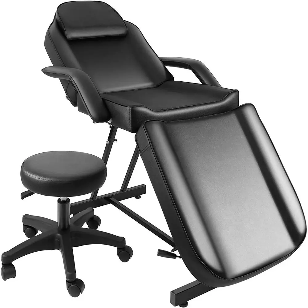 

Adjustable Massage Table with Barber Stool and Spa Bed for Salon and Barbershop (Black)