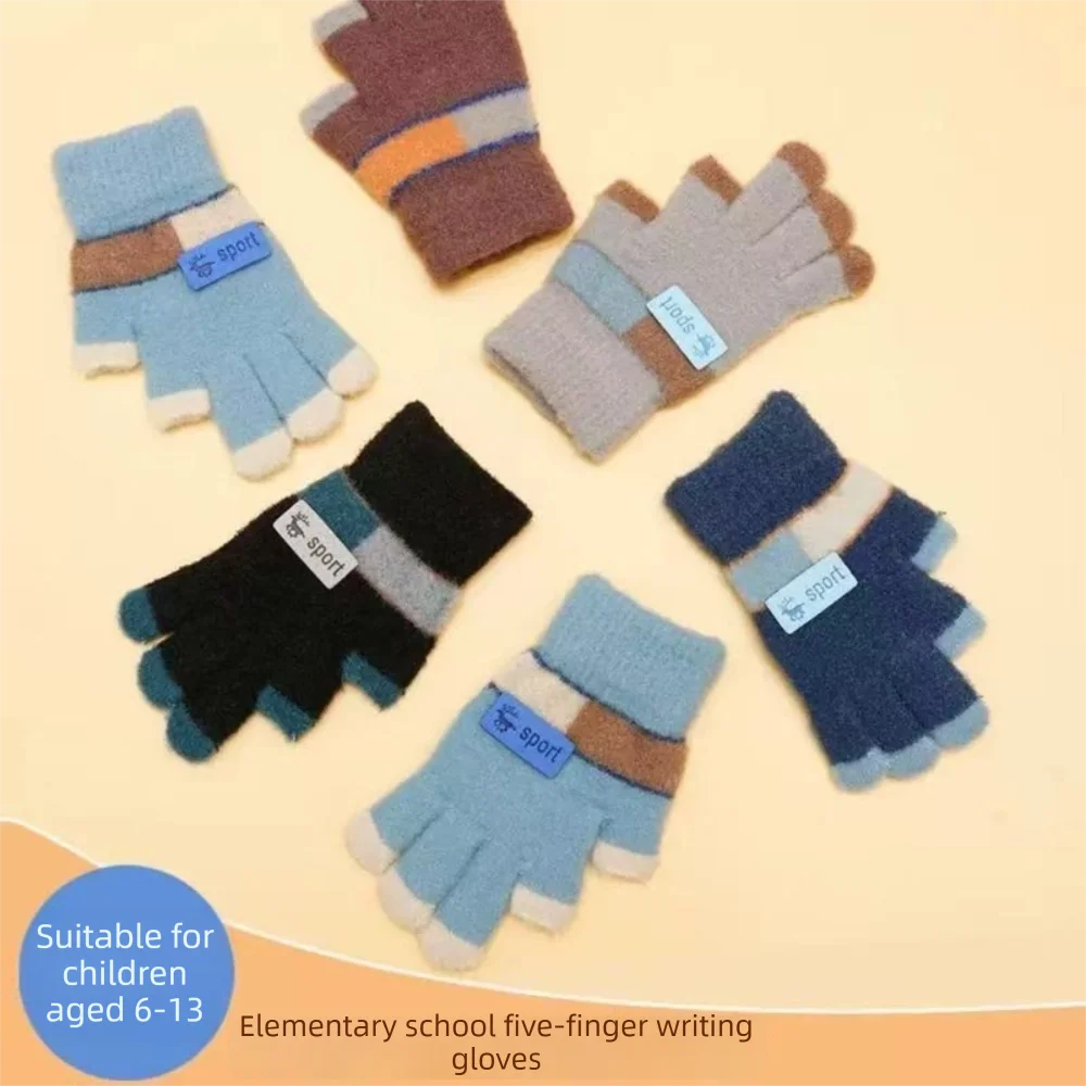 6-13 jaar oude schattige warme kinderwinterhandschoenen Koudbestendig winddicht babyhandschoenen Elastische snoepkleurige gebreide handschoenen Peuter