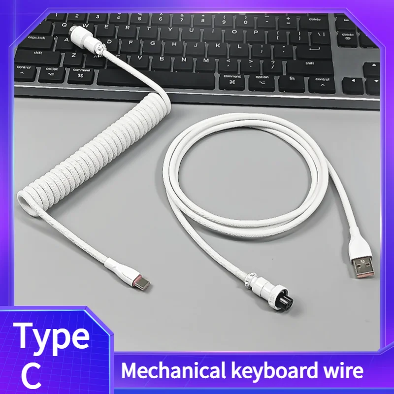 Cable de teclado USB en espiral tipo C, cable de teclado mecánico, aviador de ordenador de escritorio, Conector de aviación