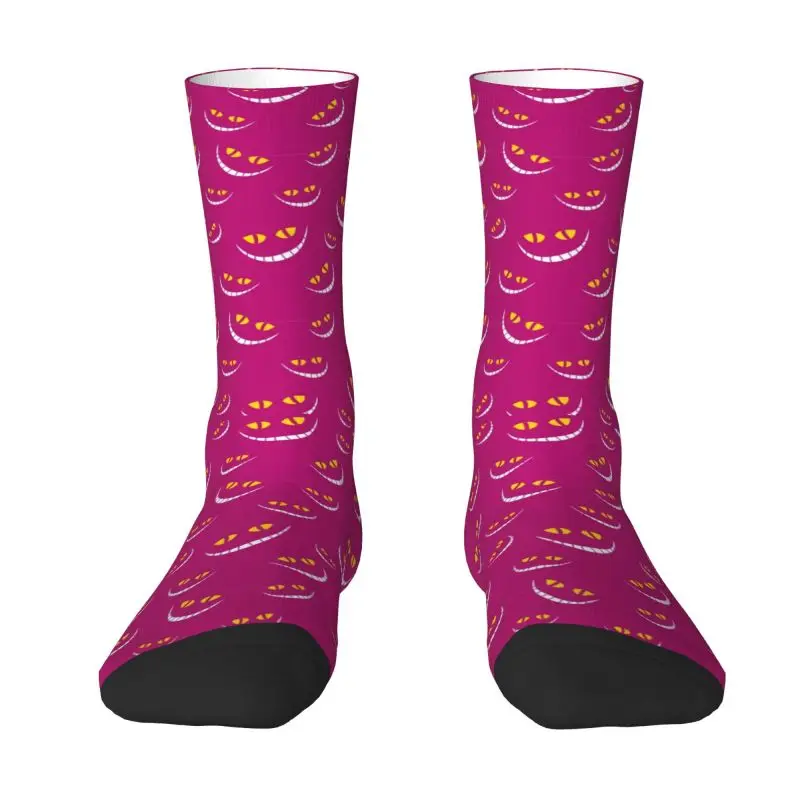 Customized Cheshire Cat Grin Pattern Men's Crew Socks Unisex Funny 3D Printing Dress Socks